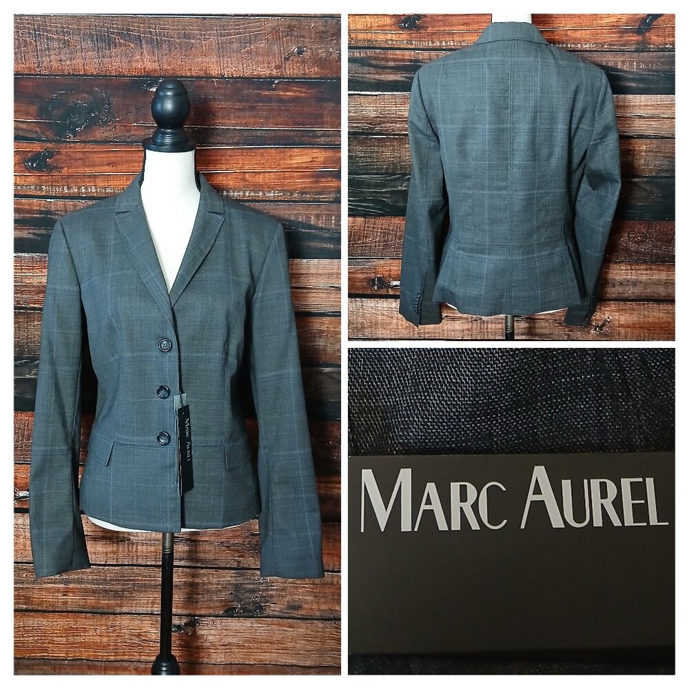 NWT Marc Aurel Blazer Jacket EU 40 US 8 Gray Checked Wool Made in Poland